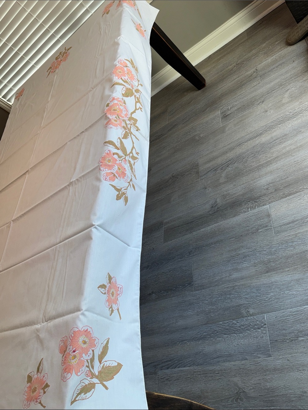 Vintage rectangle tablecloth coral peach pink flowers cottagecore sweet coquette
